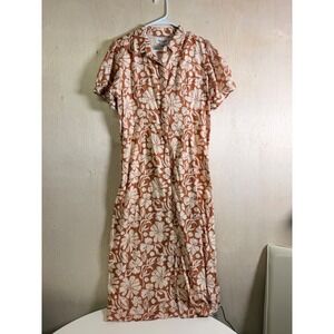 Beau & Ro Floral Midi Dress Women Size S Terracotta Cotton Excellent Boho Puff